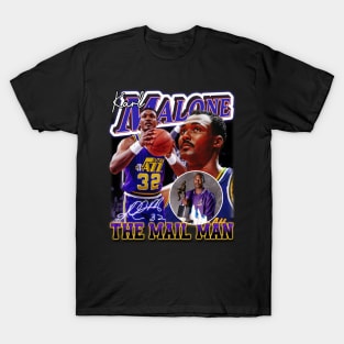 Karl Malone The Mail Man Basketball Legend Signature Vintage Retro 80s 90s Bootleg Rap Style T-Shirt